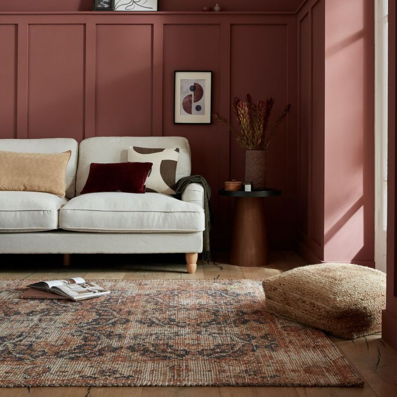 Tapis en jute naturel motifs traditionnels multicolores Miley