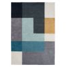 Tapis de salon design scandinave en laine tons bleus et moutarde Ometri Aqua motifs tetris