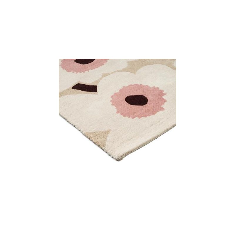 Tapis haut de gamme en laine beige et rose Unikko par Marimekko motif