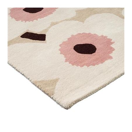 Tapis haut de gamme en laine beige et rose Unikko par Marimekko motif