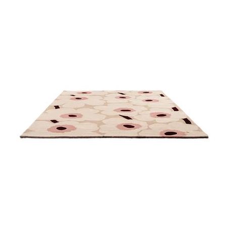 Tapis haut de gamme en laine beige et rose Unikko par Marimekko packshot