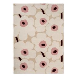 Tapis haut de gamme en laine beige et rose Unikko par Marimekko