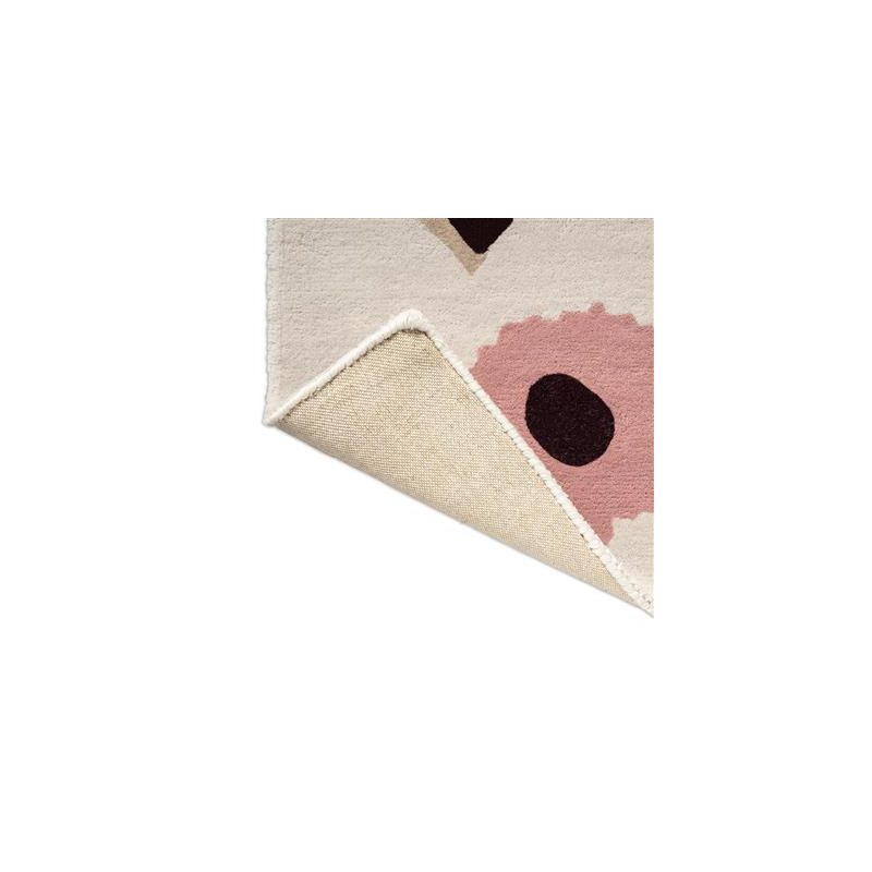 Tapis haut de gamme en laine beige et rose Unikko par Marimekko dos