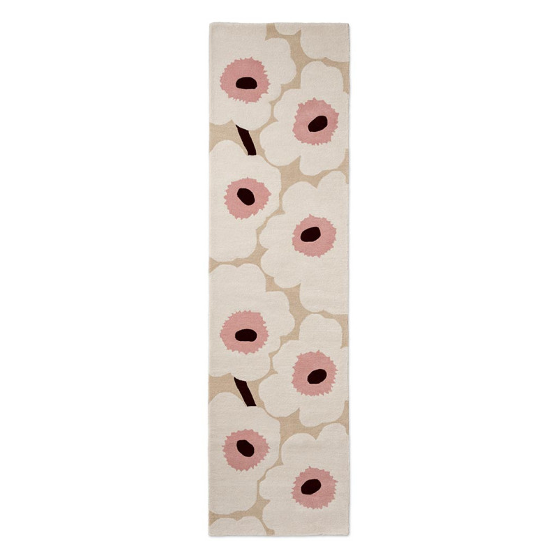 Tapis de couloir en laine beige et rose Unikko par Marimekko