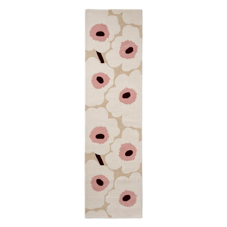 Tapis de couloir en laine beige et rose Unikko par Marimekko