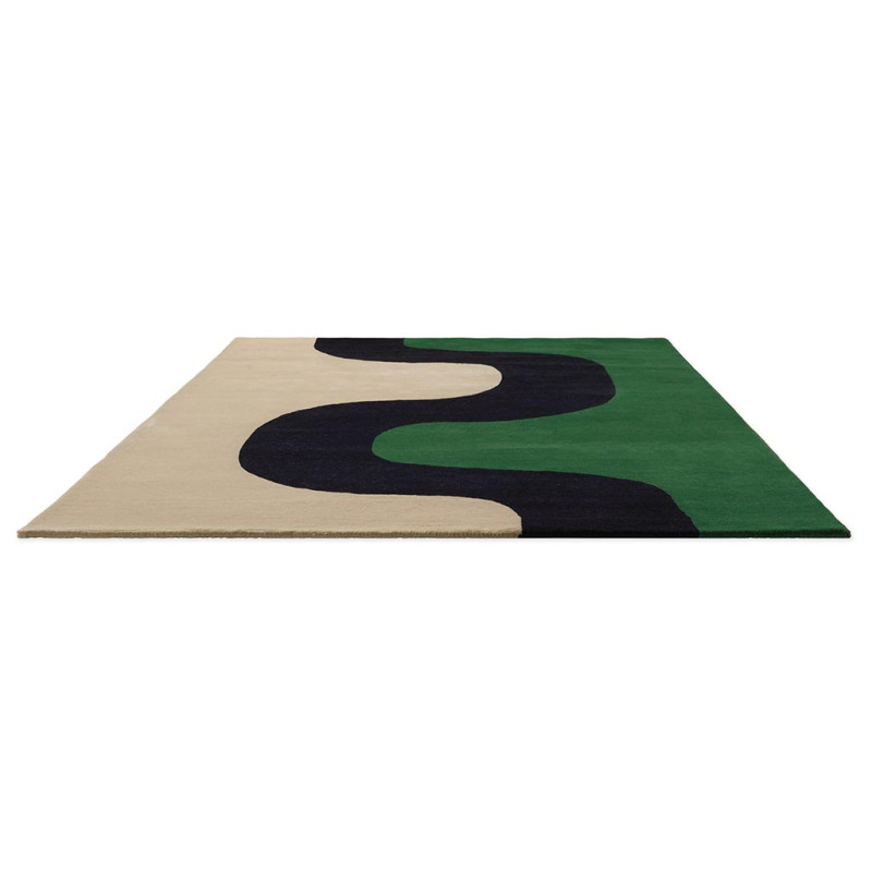 Tapis haut de gamme en laine vert Seireeni par Marimekko à plat