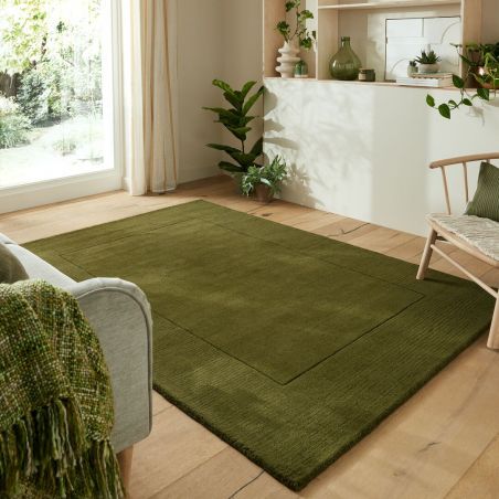 Tapis classique Laine Rectangulaire Vert Kaki Tuscany