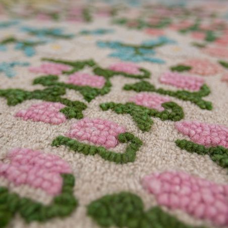 Tapis en laine ivoire Floral Emilia detail