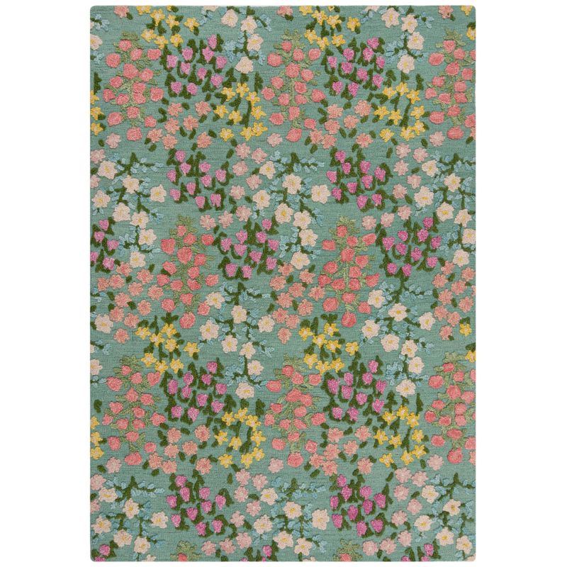 Tapis en laine bleu vert Floral Emilia
