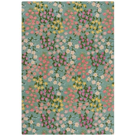 Tapis en laine bleu vert Floral Emilia