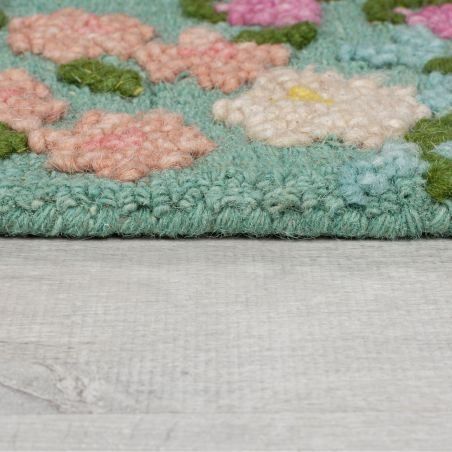 Tapis en laine bleu vert Floral Emilia epaisseur