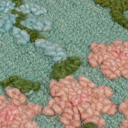 Tapis en laine bleu vert Floral Emilia detail