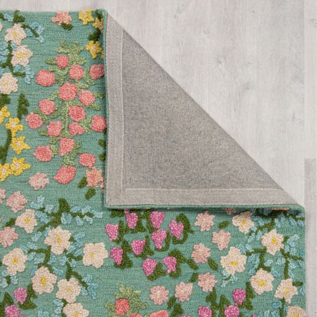 Tapis en laine bleu vert Floral Emilia dos