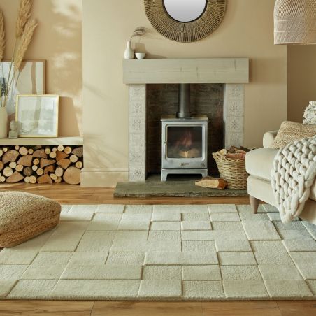 Tapis de salon moderne géométrique moderno Damier naturel