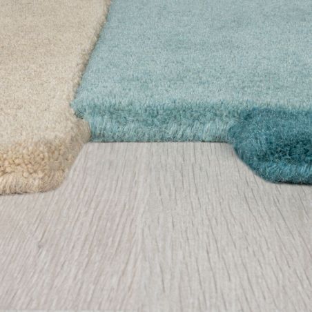 Tapis Design déstructuré 100% Laine Collage Bleu