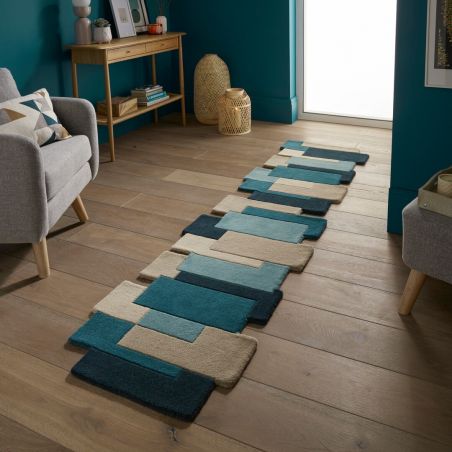 Tapis Design déstructuré 100% Laine Collage Bleu