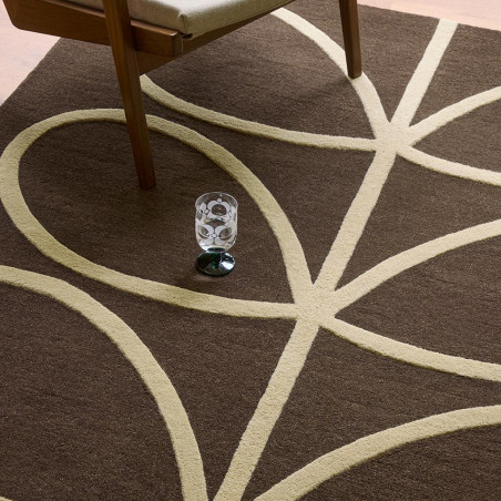 Tapis en laine marron motif feuille écru Giant Linear Stem