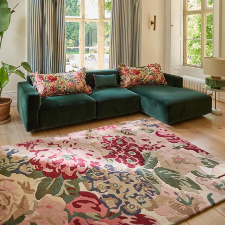 Tapis de salon en pure laine fleurs Rose & Peony Red