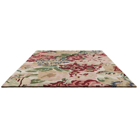 Tapis de salon en pure laine fleurs Rose & Peony Red