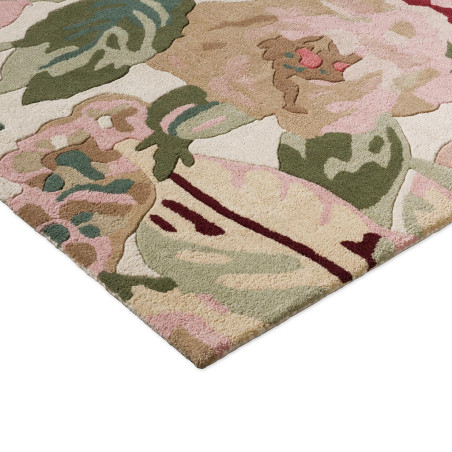 Tapis de salon en pure laine fleurs Rose & Peony Red