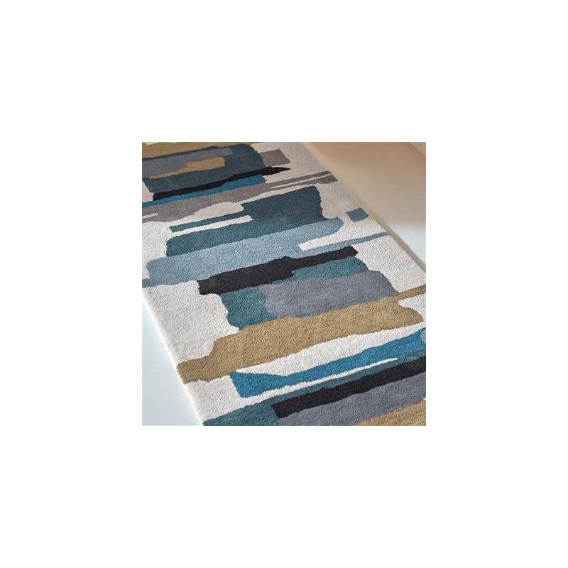 Tapis de couloir en laine formes géométriques Zeal Indigo