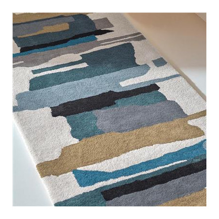 Tapis de couloir en laine formes géométriques Zeal Indigo