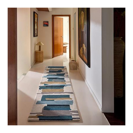 Tapis de couloir en laine formes géométriques Zeal Indigo