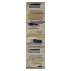 Tapis de couloir en laine formes géométriques gris moutarde et écru Zeal Pewter