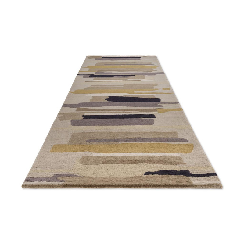 Tapis de couloir en laine formes géométriques gris moutarde et écru Zeal Pewter