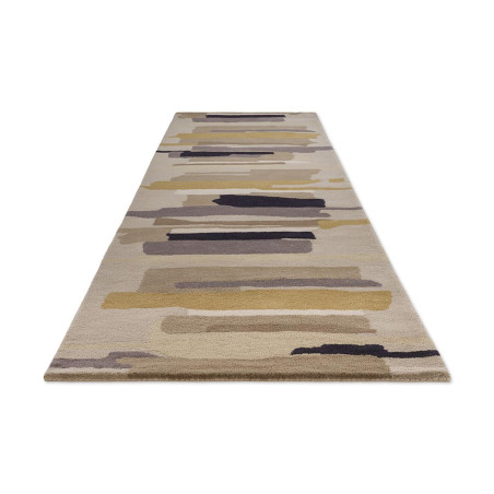 Tapis de couloir en laine formes géométriques gris moutarde et écru Zeal Pewter