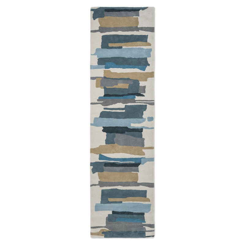 Tapis de couloir en laine formes géométriques Zeal Indigo