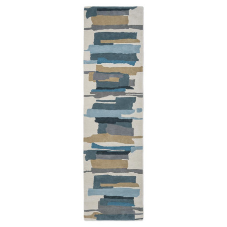 Tapis de couloir en laine formes géométriques Zeal Indigo