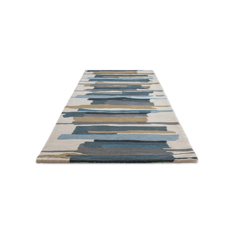 Tapis de couloir en laine formes géométriques Zeal Indigo