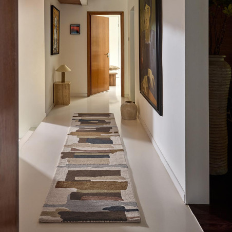 Tapis de couloir en laine formes géométriques Zeal Taupe