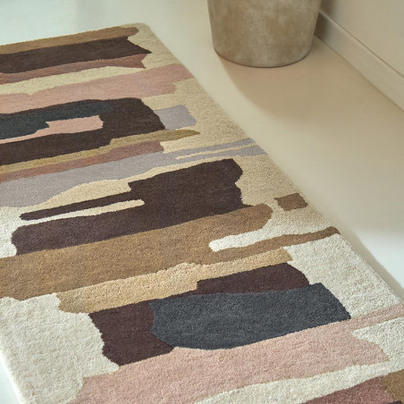 Tapis de couloir en laine formes géométriques Zeal Taupe