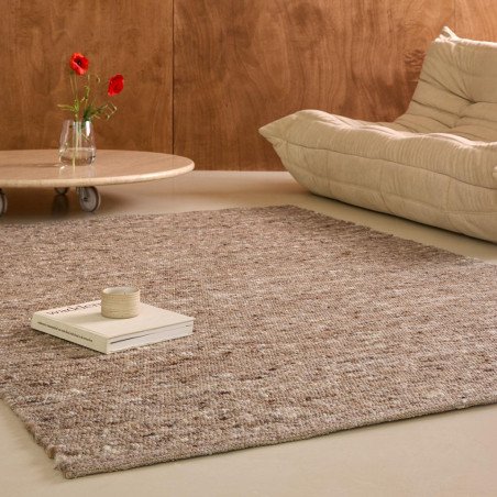 Tapis haut de gamme laine réversible beige chiné Sober Marron