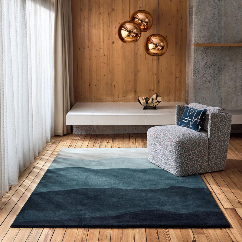 Tapis en laine bleu Sedimentary
