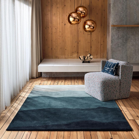 Tapis en laine bleu Sedimentary