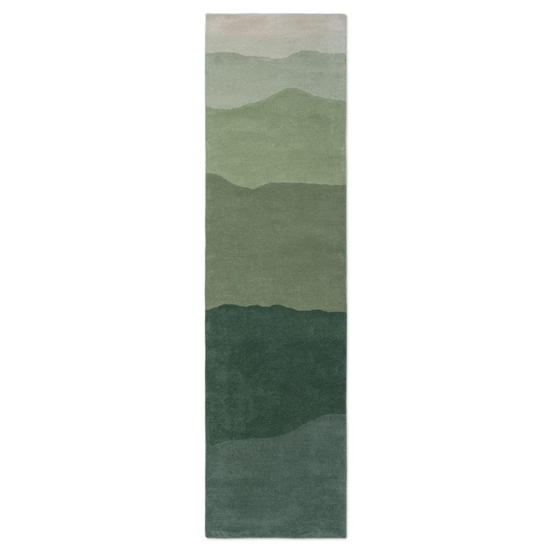 Tapis de couloir en laine vert Sedimentary
