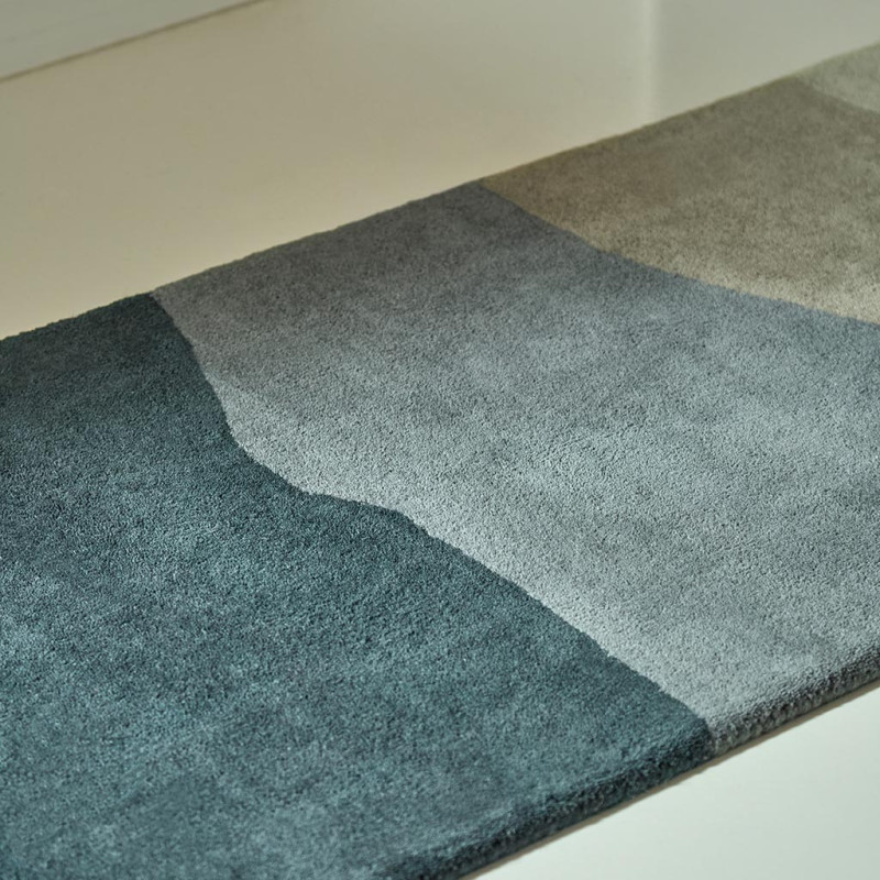 Tapis de couloir en laine bleu Sedimentary