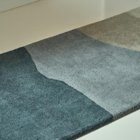 Tapis de couloir en laine bleu Sedimentary
