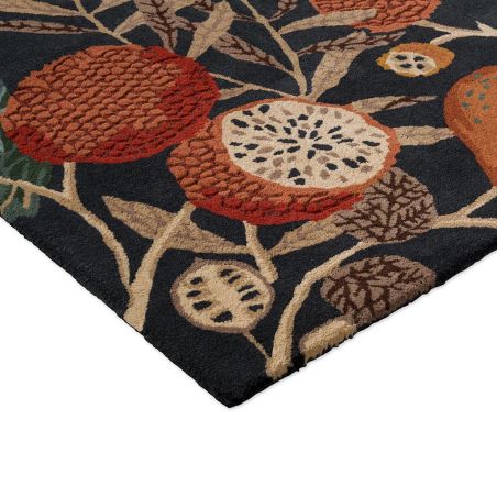 Tapis de salon en pure laine Jackfruit turmeric indigo angle