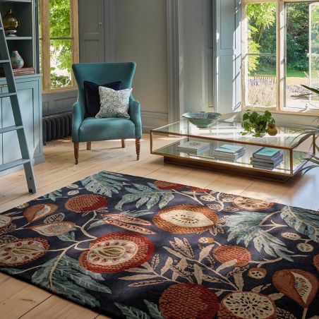 Tapis de salon en pure laine Jackfruit turmeric indigo salon