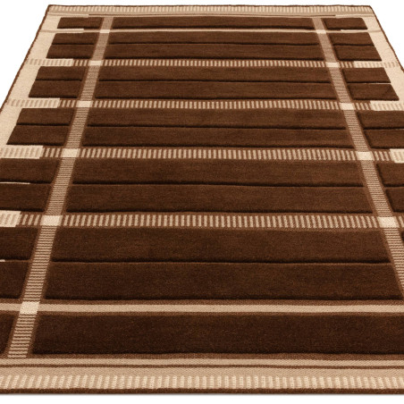 Tapis de salon tissé plat marron chocolat Fable