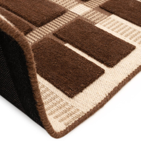Tapis de salon tissé plat marron chocolat Fable