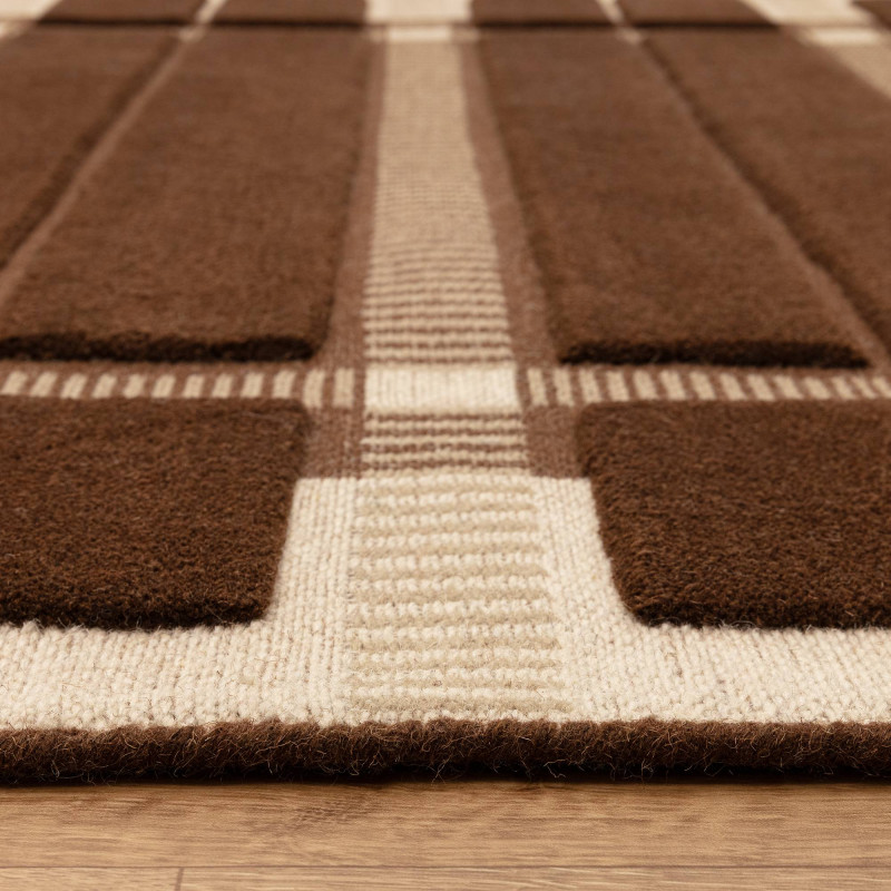 Tapis de salon tissé plat marron chocolat Fable