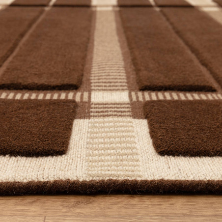Tapis de salon tissé plat marron chocolat Fable