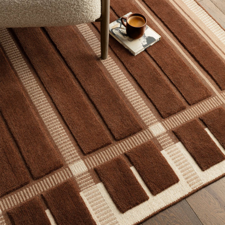 Tapis de salon tissé plat marron chocolat Fable
