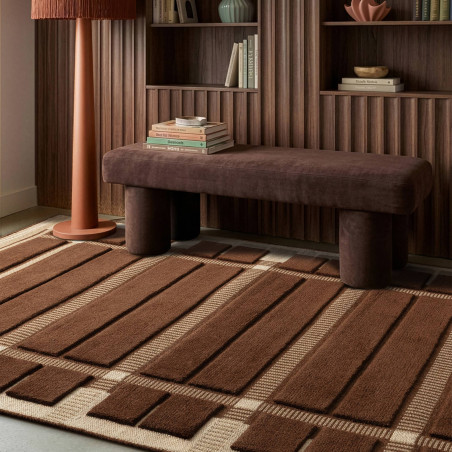 Tapis de salon tissé plat marron chocolat Fable