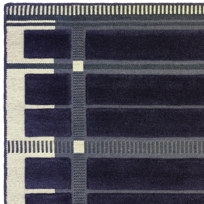 Tapis de salon tissé plat bleu marine Fable